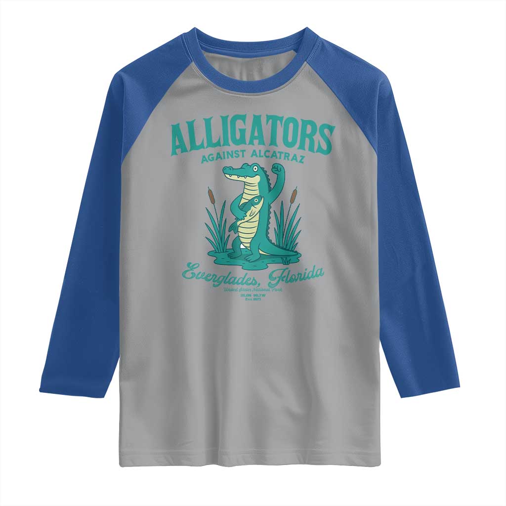 Alligators Against Alcatraz Raglan Shirt Everglades Florida for Human Rights - Wonder Print Shop