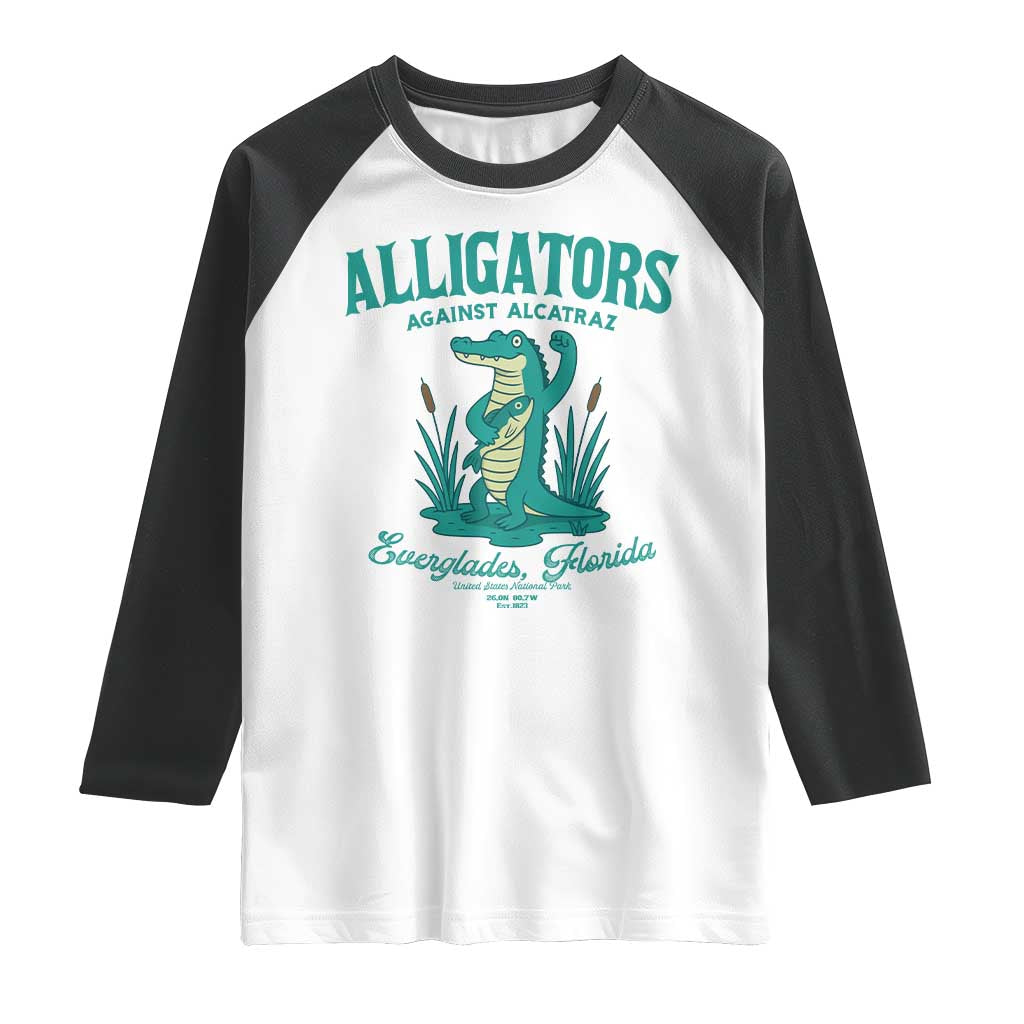 Alligators Against Alcatraz Raglan Shirt Everglades Florida for Human Rights - Wonder Print Shop