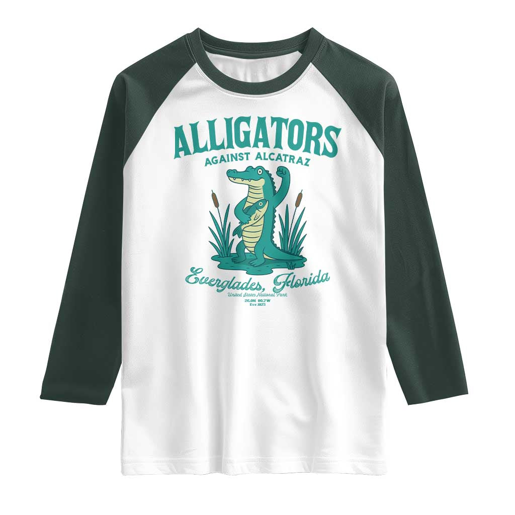 Alligators Against Alcatraz Raglan Shirt Everglades Florida for Human Rights - Wonder Print Shop