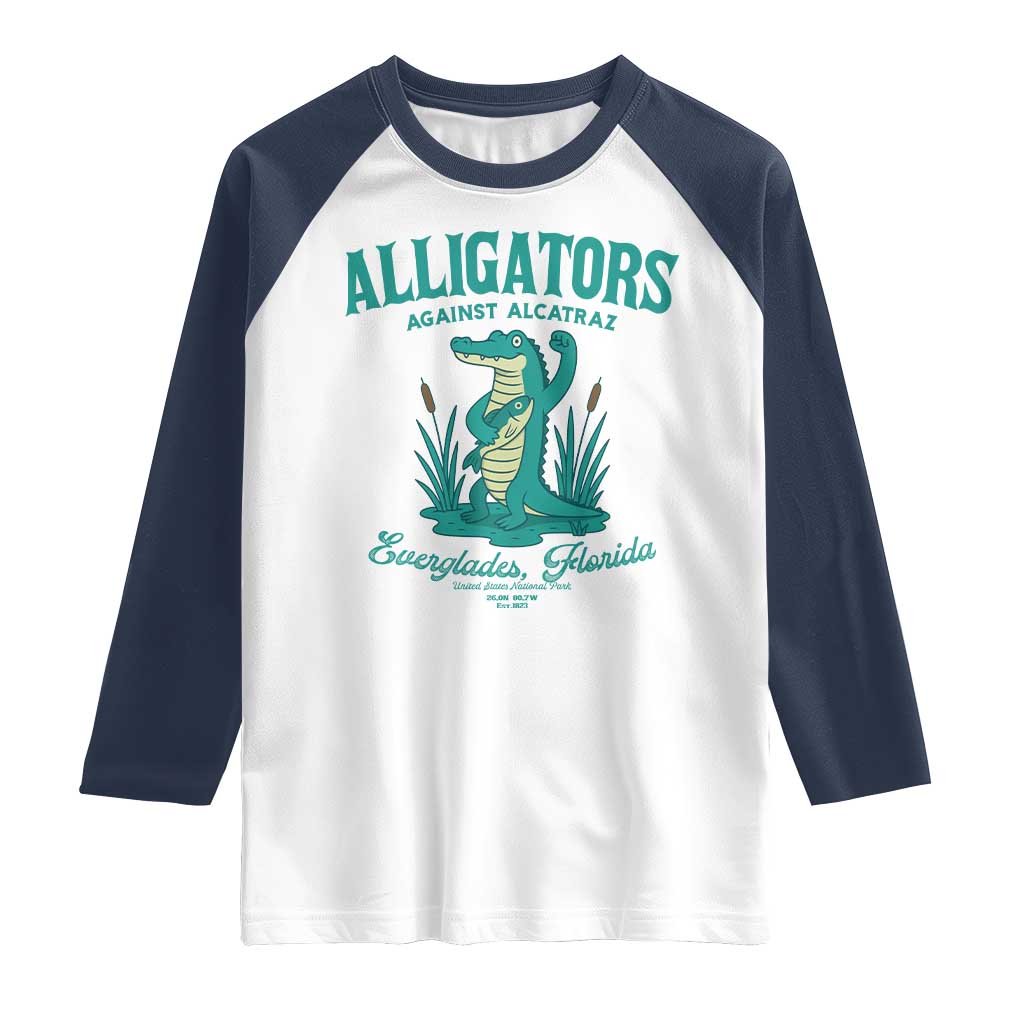 Alligators Against Alcatraz Raglan Shirt Everglades Florida for Human Rights - Wonder Print Shop