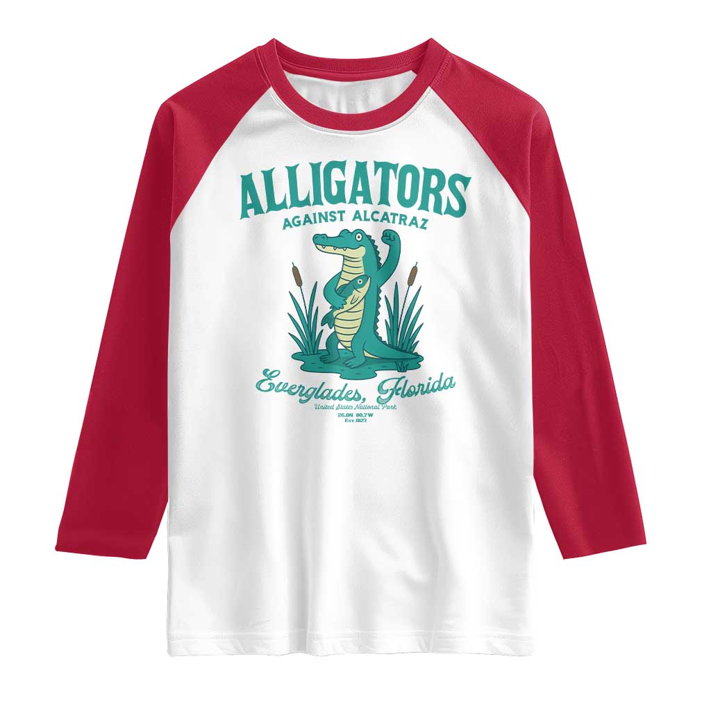 Alligators Against Alcatraz Raglan Shirt Everglades Florida for Human Rights - Wonder Print Shop
