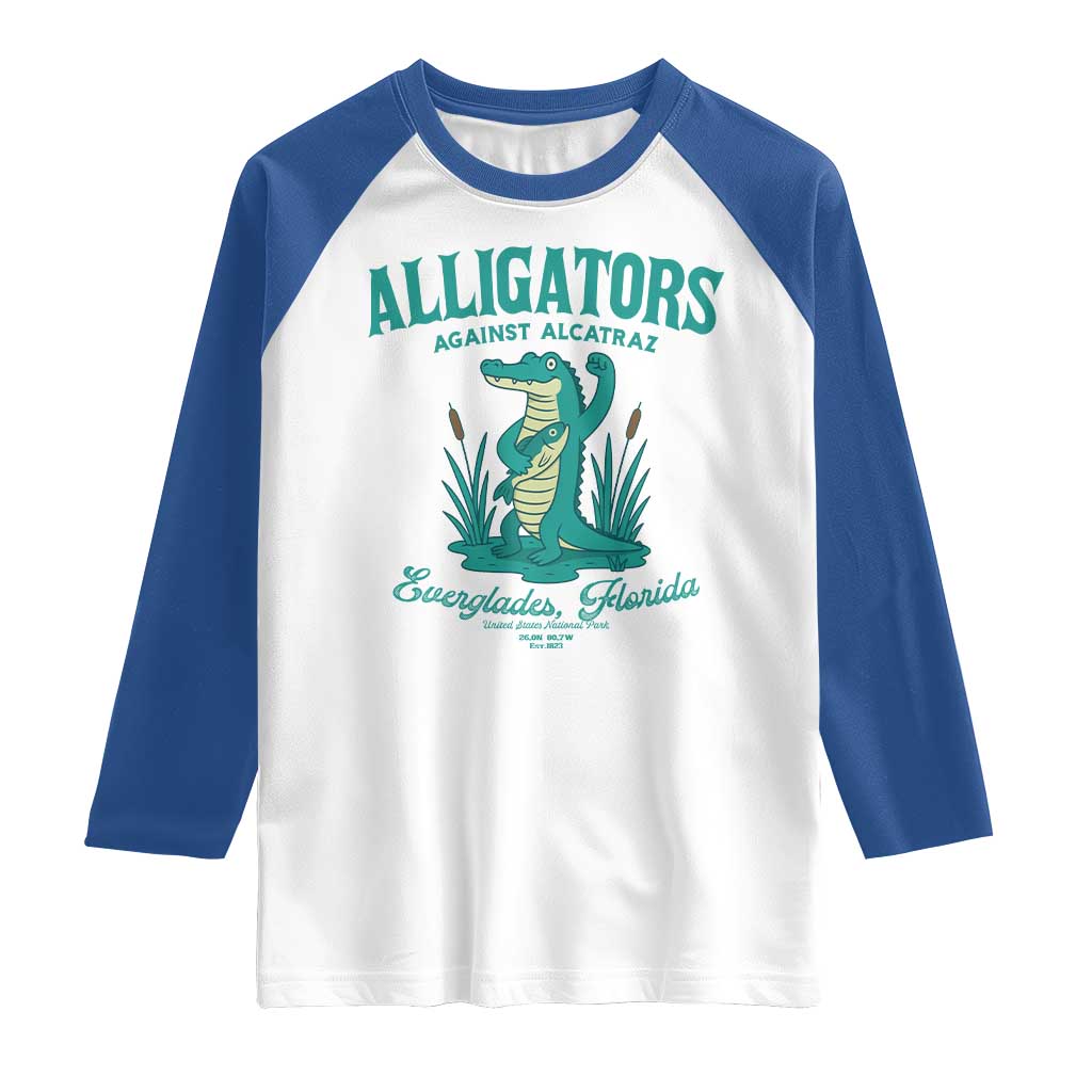Alligators Against Alcatraz Raglan Shirt Everglades Florida for Human Rights - Wonder Print Shop