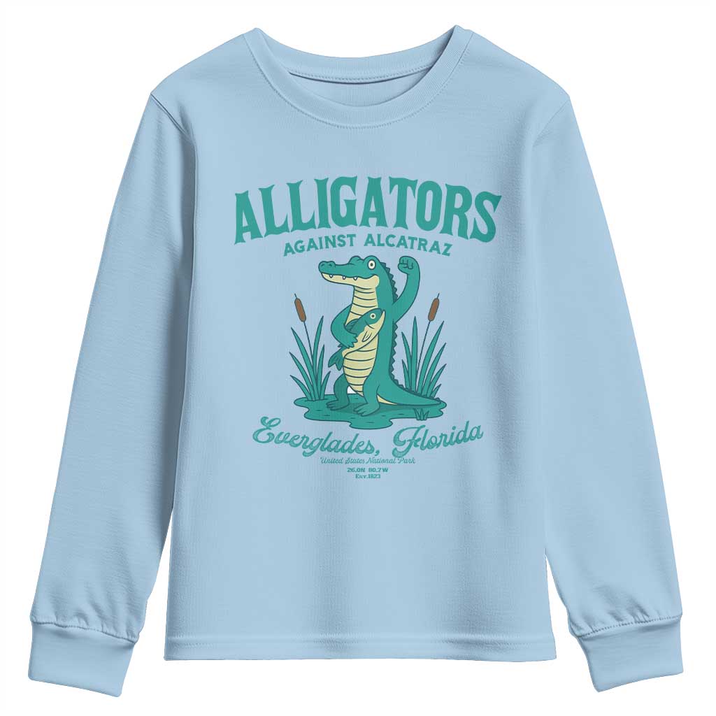 Alligators Against Alcatraz Youth Sweatshirt Everglades Florida for Human Rights - Wonder Print Shop