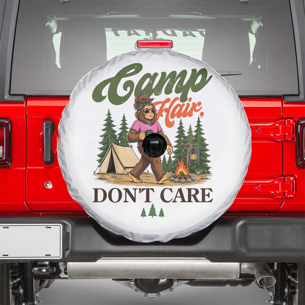 Vintage Funny Girly Bigfoot Camper Spare Tire Cover Camp Hair Don't Care Sasquatch Camping Outdoor Adventure
