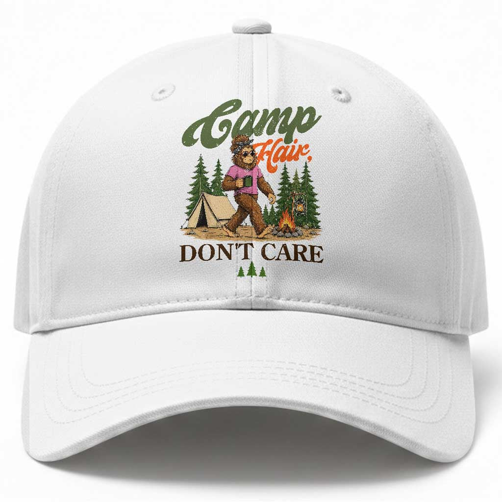 Vintage Funny Girly Bigfoot Camper Baseball Cap Camp Hair Don't Care Sasquatch Camping Outdoor Adventure