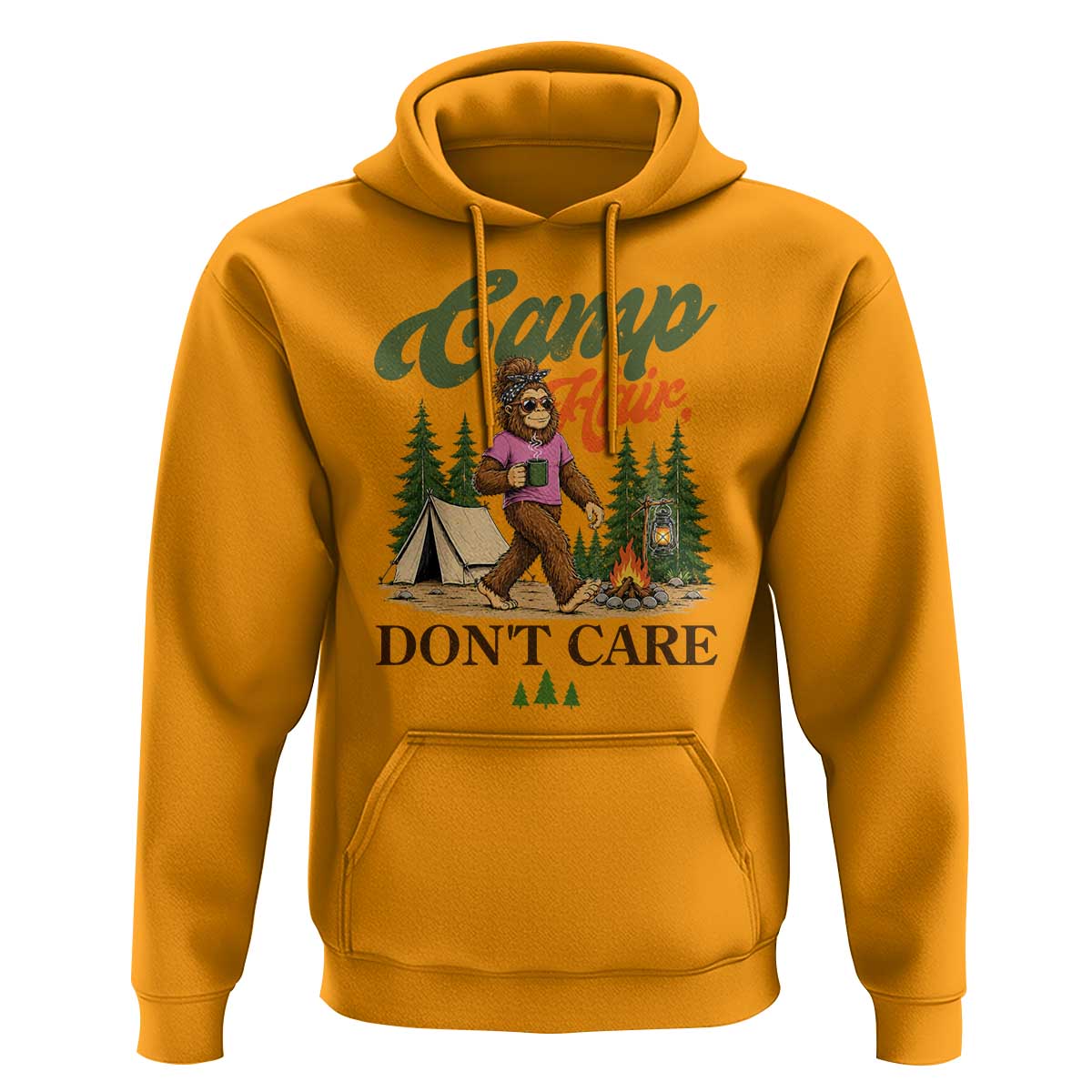 Vintage Funny Girly Bigfoot Camper Hoodie Camp Hair Don't Care Sasquatch Camping Outdoor Adventure