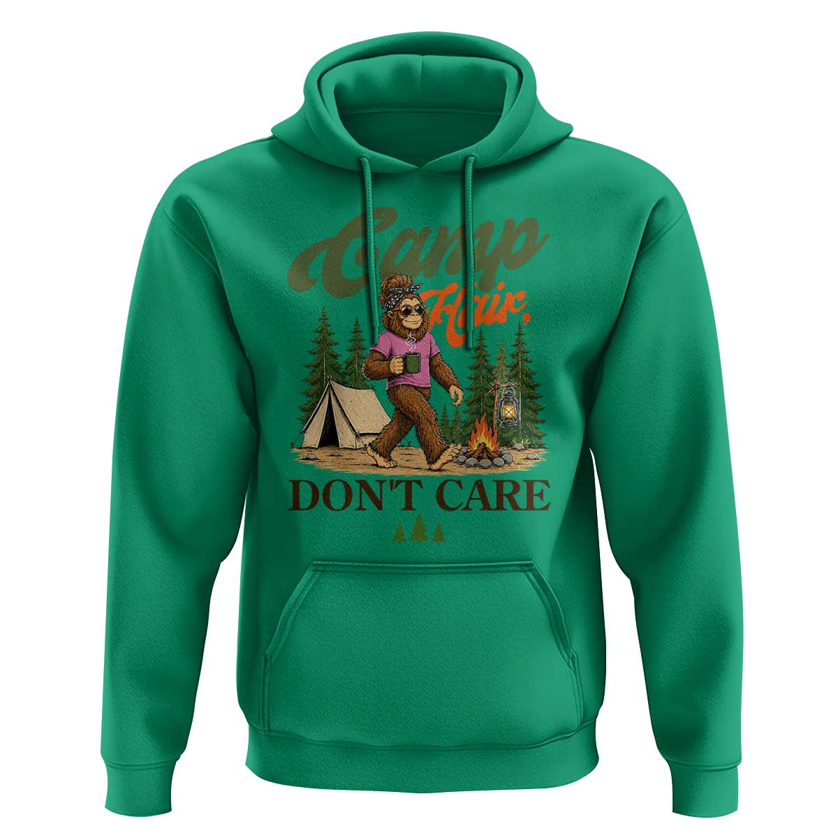 Vintage Funny Girly Bigfoot Camper Hoodie Camp Hair Don't Care Sasquatch Camping Outdoor Adventure