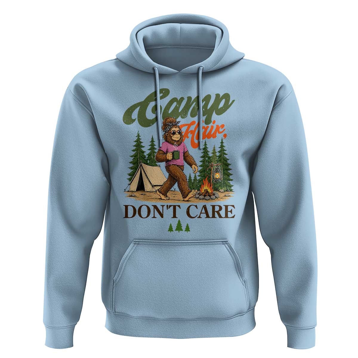 Vintage Funny Girly Bigfoot Camper Hoodie Camp Hair Don't Care Sasquatch Camping Outdoor Adventure