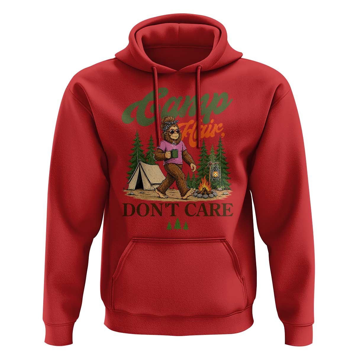 Vintage Funny Girly Bigfoot Camper Hoodie Camp Hair Don't Care Sasquatch Camping Outdoor Adventure