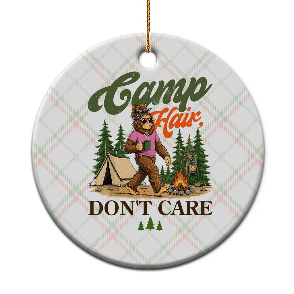 Vintage Funny Girly Bigfoot Camper Ceramic Ornament Camp Hair Don't Care Sasquatch Camping Outdoor Adventure