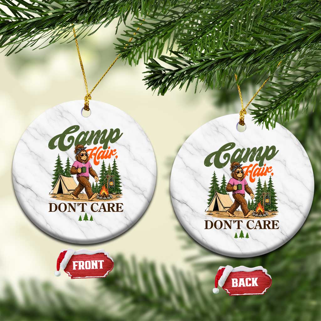 Vintage Funny Girly Bigfoot Camper Ceramic Ornament Camp Hair Don't Care Sasquatch Camping Outdoor Adventure