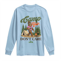 Vintage Funny Girly Bigfoot Camper Long Sleeve Shirt Camp Hair Don't Care Sasquatch Camping Outdoor Adventure