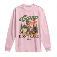 Vintage Funny Girly Bigfoot Camper Long Sleeve Shirt Camp Hair Don't Care Sasquatch Camping Outdoor Adventure