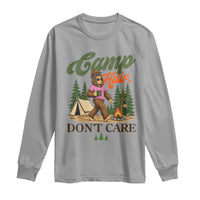 Vintage Funny Girly Bigfoot Camper Long Sleeve Shirt Camp Hair Don't Care Sasquatch Camping Outdoor Adventure