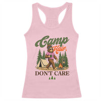 Vintage Funny Girly Bigfoot Camper Racerback Tank Top Camp Hair Don't Care Sasquatch Camping Outdoor Adventure