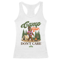 Vintage Funny Girly Bigfoot Camper Racerback Tank Top Camp Hair Don't Care Sasquatch Camping Outdoor Adventure