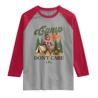 Vintage Funny Girly Bigfoot Camper Raglan Shirt Camp Hair Don't Care Sasquatch Camping Outdoor Adventure