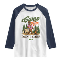 Vintage Funny Girly Bigfoot Camper Raglan Shirt Camp Hair Don't Care Sasquatch Camping Outdoor Adventure