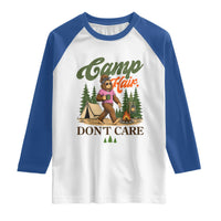 Vintage Funny Girly Bigfoot Camper Raglan Shirt Camp Hair Don't Care Sasquatch Camping Outdoor Adventure