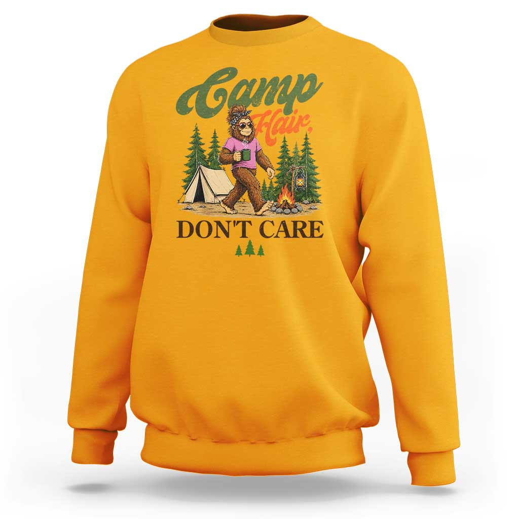 Vintage Funny Girly Bigfoot Camper Sweatshirt Camp Hair Don't Care Sasquatch Camping Outdoor Adventure