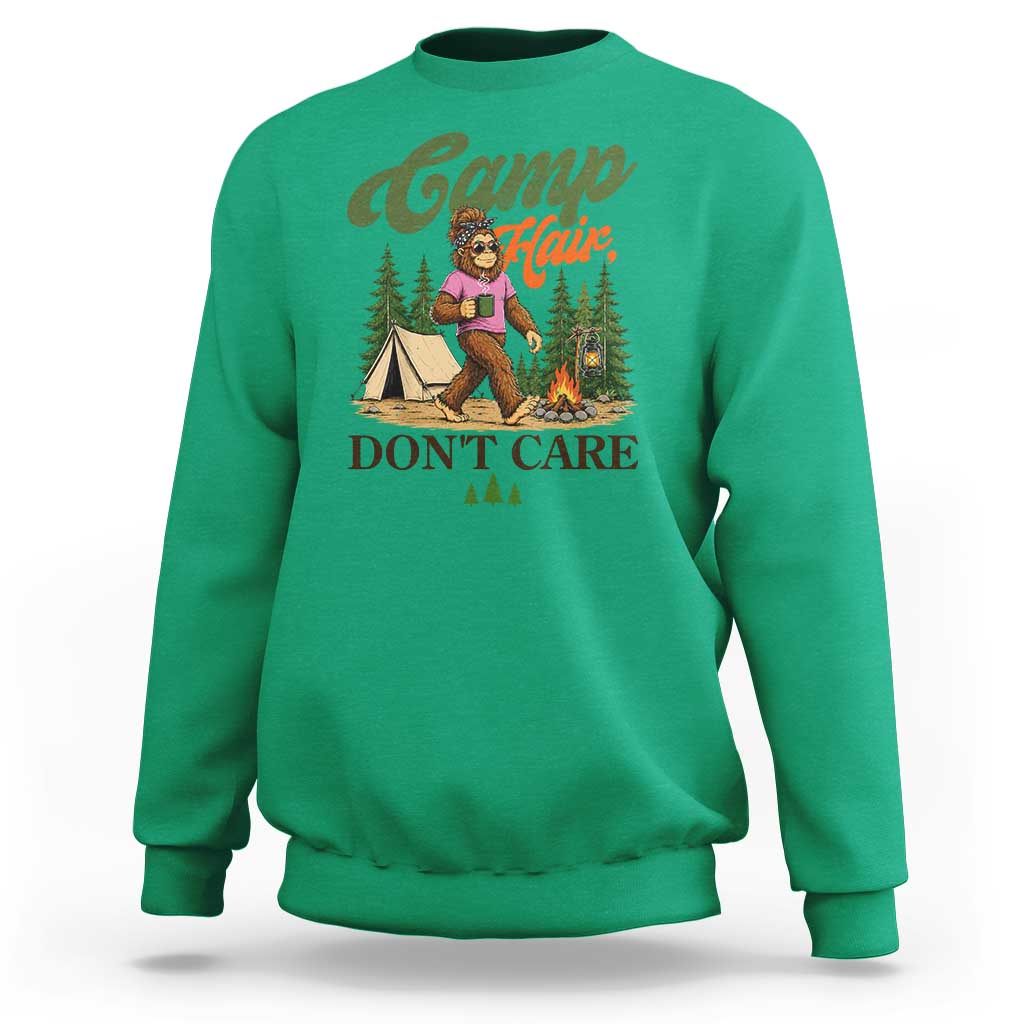 Vintage Funny Girly Bigfoot Camper Sweatshirt Camp Hair Don't Care Sasquatch Camping Outdoor Adventure