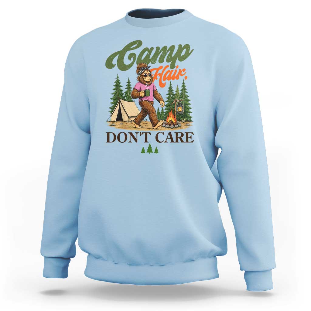 Vintage Funny Girly Bigfoot Camper Sweatshirt Camp Hair Don't Care Sasquatch Camping Outdoor Adventure