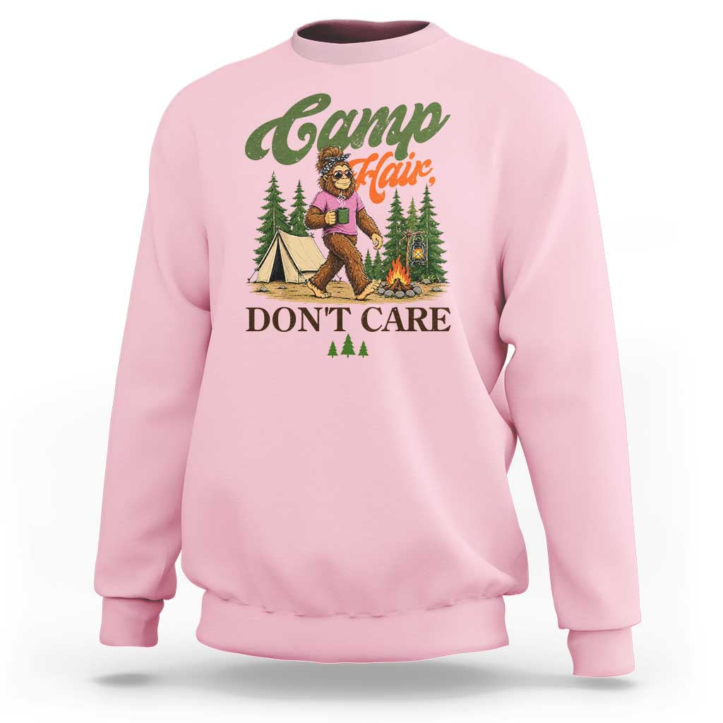 Vintage Funny Girly Bigfoot Camper Sweatshirt Camp Hair Don't Care Sasquatch Camping Outdoor Adventure