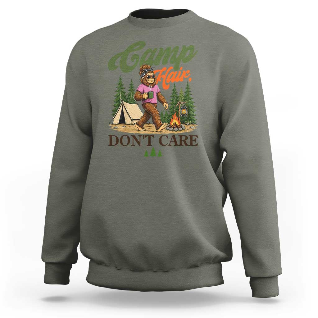 Vintage Funny Girly Bigfoot Camper Sweatshirt Camp Hair Don't Care Sasquatch Camping Outdoor Adventure