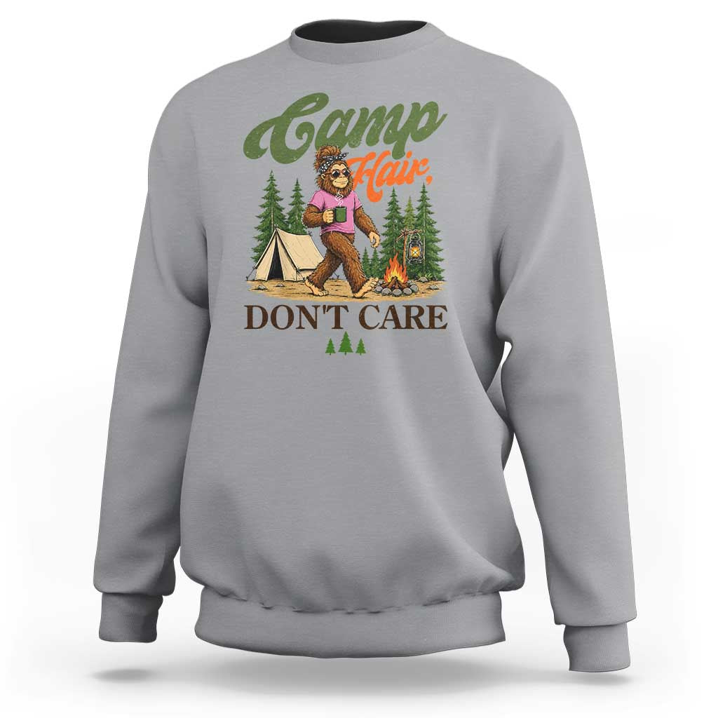 Vintage Funny Girly Bigfoot Camper Sweatshirt Camp Hair Don't Care Sasquatch Camping Outdoor Adventure