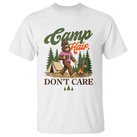 Vintage Funny Girly Bigfoot Camper T Shirt Camp Hair Don't Care Sasquatch Camping Outdoor Adventure