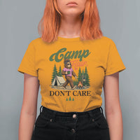 Vintage Funny Girly Bigfoot Camper T Shirt For Women Camp Hair Don't Care Sasquatch Camping Outdoor Adventure