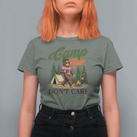Vintage Funny Girly Bigfoot Camper T Shirt For Women Camp Hair Don't Care Sasquatch Camping Outdoor Adventure
