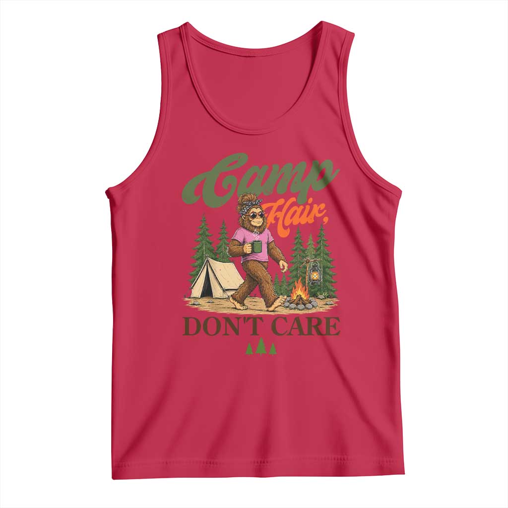 Vintage Funny Girly Bigfoot Camper Tank Top Camp Hair Don't Care Sasquatch Camping Outdoor Adventure
