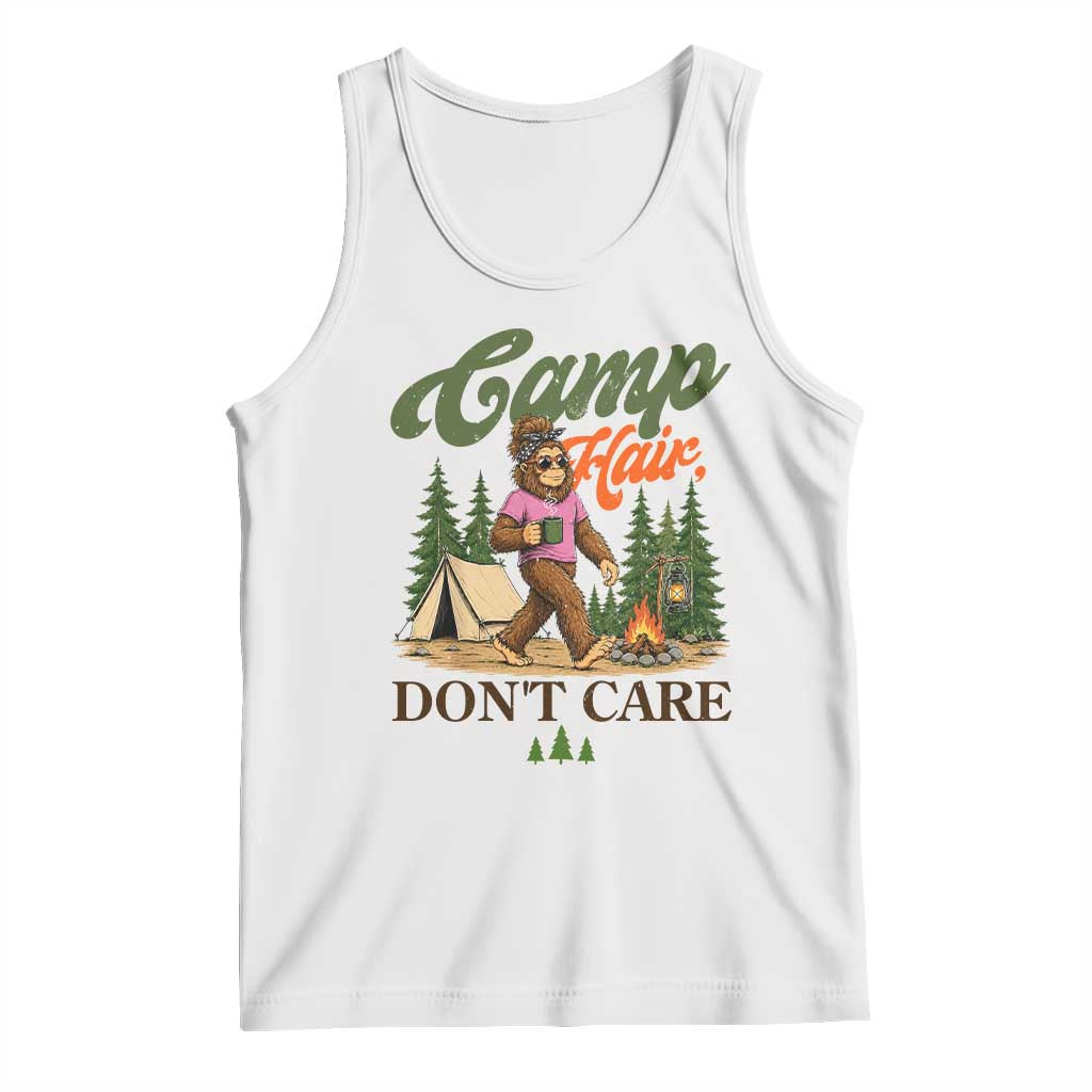 Vintage Funny Girly Bigfoot Camper Tank Top Camp Hair Don't Care Sasquatch Camping Outdoor Adventure