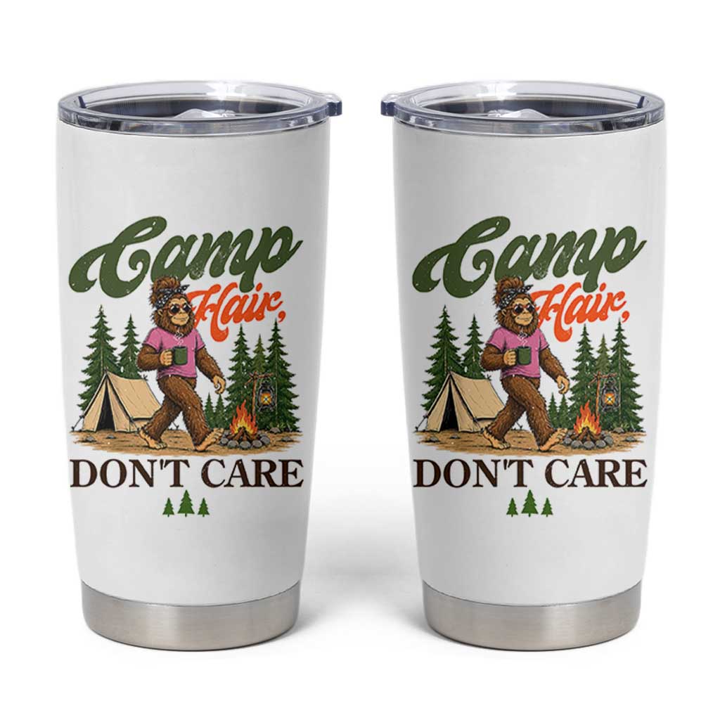 Vintage Funny Girly Bigfoot Camper Tumbler Cup Camp Hair Don't Care Sasquatch Camping Outdoor Adventure