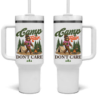 Vintage Funny Girly Bigfoot Camper Tumbler With Handle Camp Hair Don't Care Sasquatch Camping Outdoor Adventure