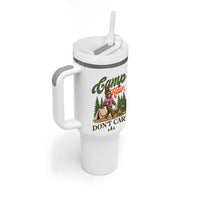 Vintage Funny Girly Bigfoot Camper Tumbler With Handle Camp Hair Don't Care Sasquatch Camping Outdoor Adventure