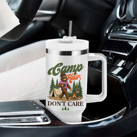 Vintage Funny Girly Bigfoot Camper Tumbler With Handle Camp Hair Don't Care Sasquatch Camping Outdoor Adventure