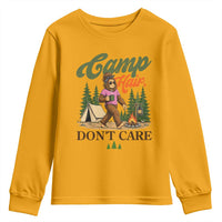 Vintage Funny Girly Bigfoot Camper Youth Sweatshirt Camp Hair Don't Care Sasquatch Camping Outdoor Adventure