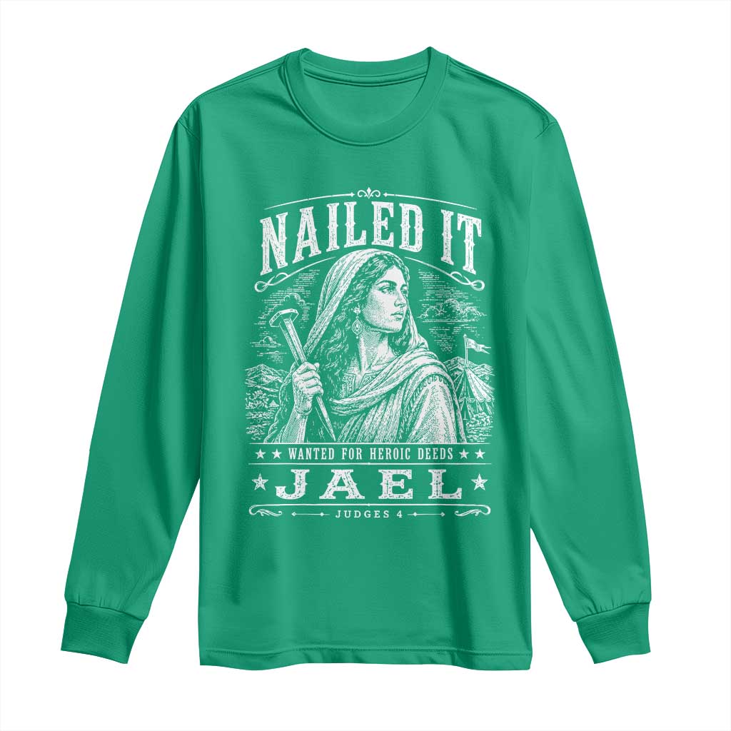 Nailed It Jael Judges 4 Old Testament Long Sleeve Shirt Funny Biblical Woodcut Christian Faith