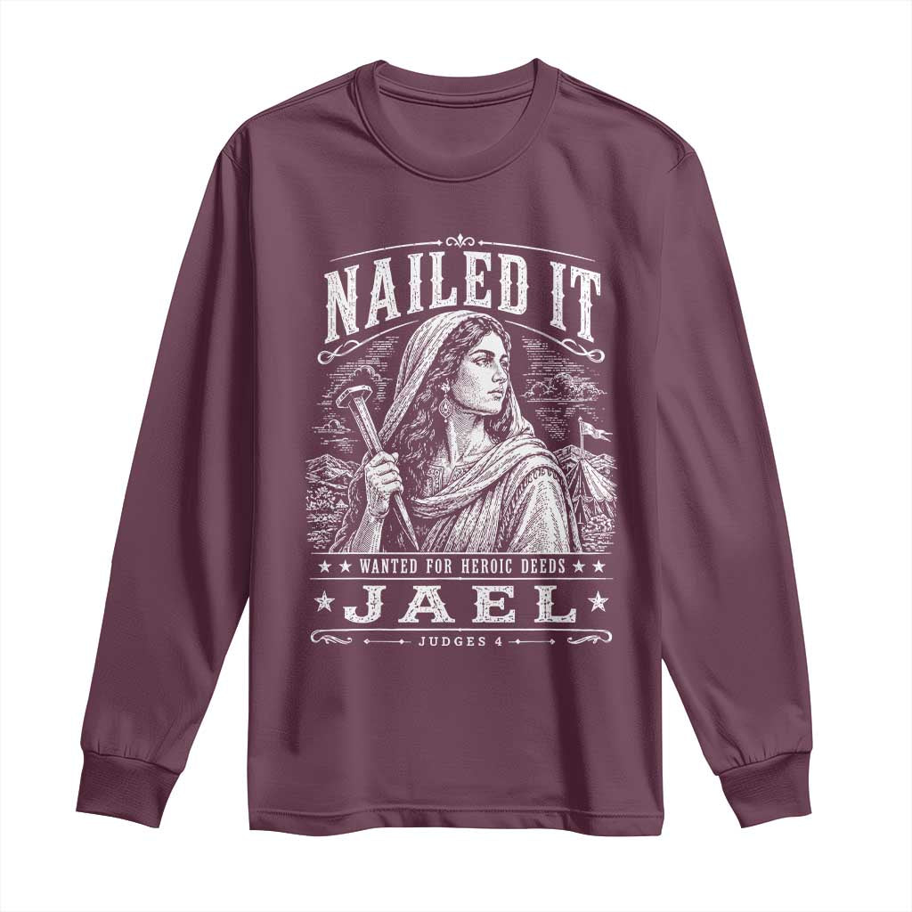 Nailed It Jael Judges 4 Old Testament Long Sleeve Shirt Funny Biblical Woodcut Christian Faith