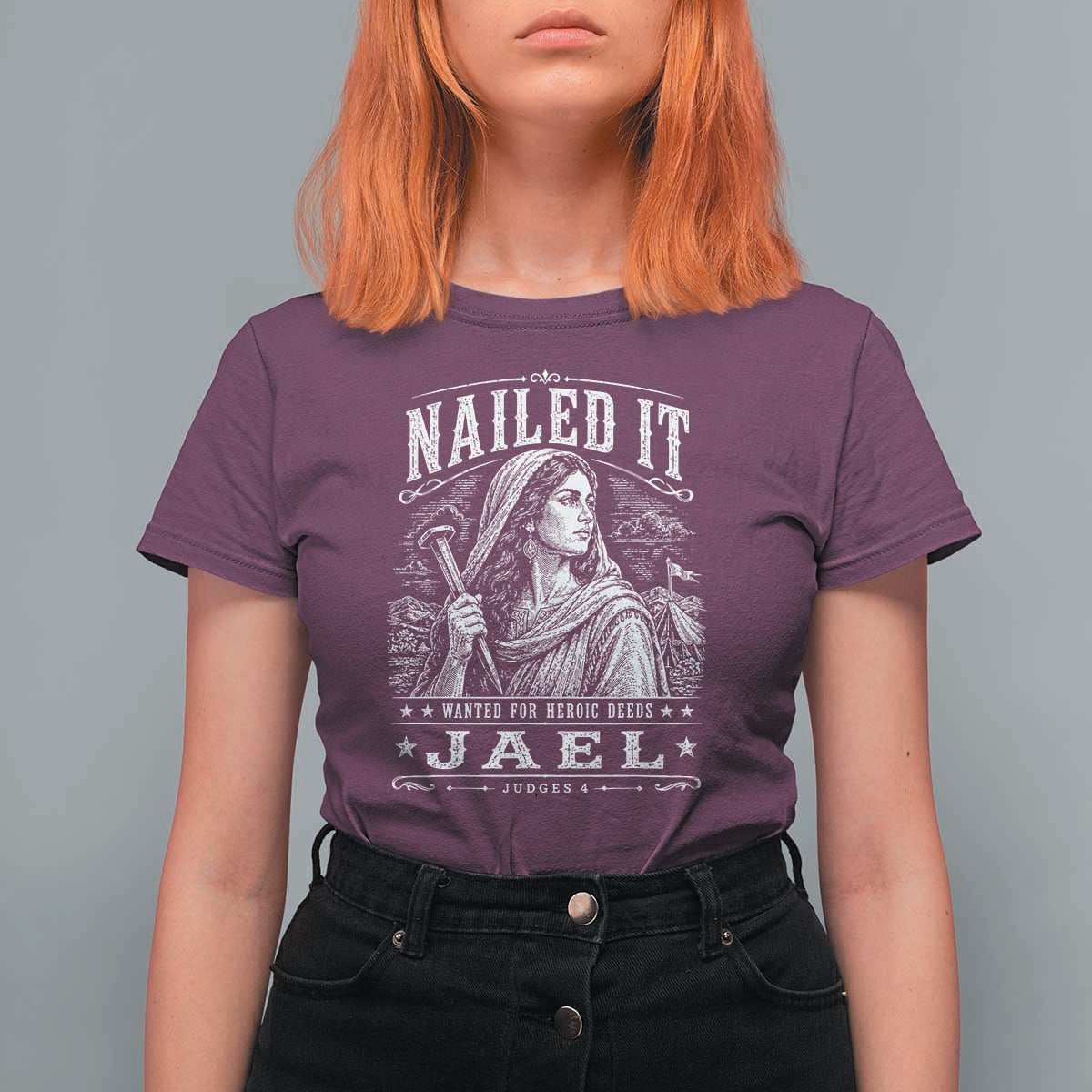 Nailed It Jael Judges 4 Old Testament T Shirt For Women Funny Biblical Woodcut Christian Faith
