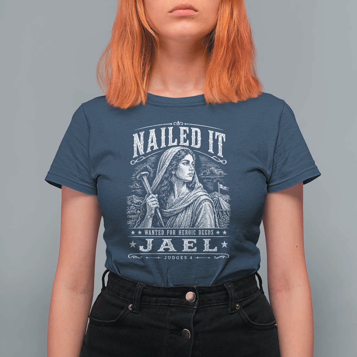 Nailed It Jael Judges 4 Old Testament T Shirt For Women Funny Biblical Woodcut Christian Faith