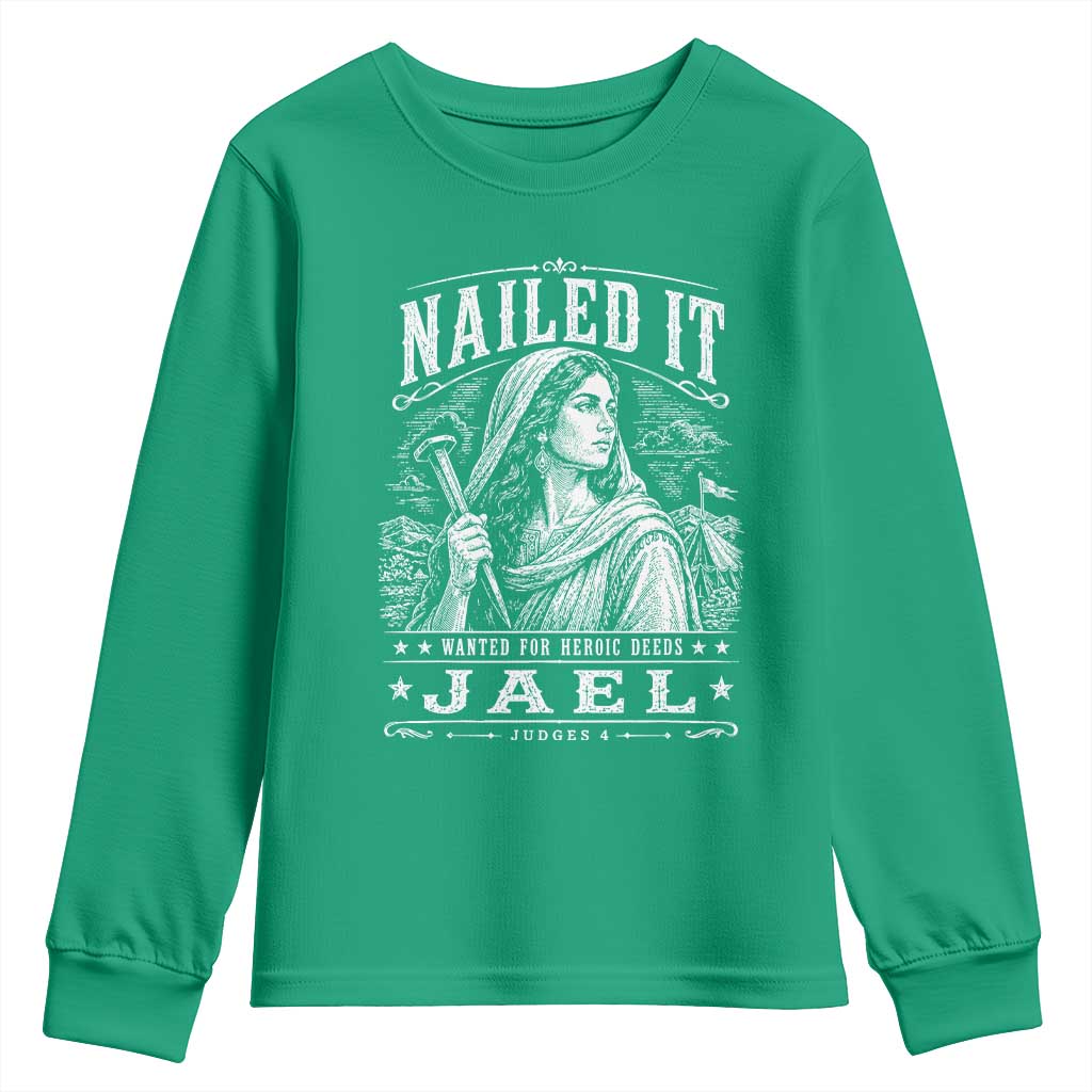 Nailed It Jael Judges 4 Old Testament Youth Sweatshirt Funny Biblical Woodcut Christian Faith
