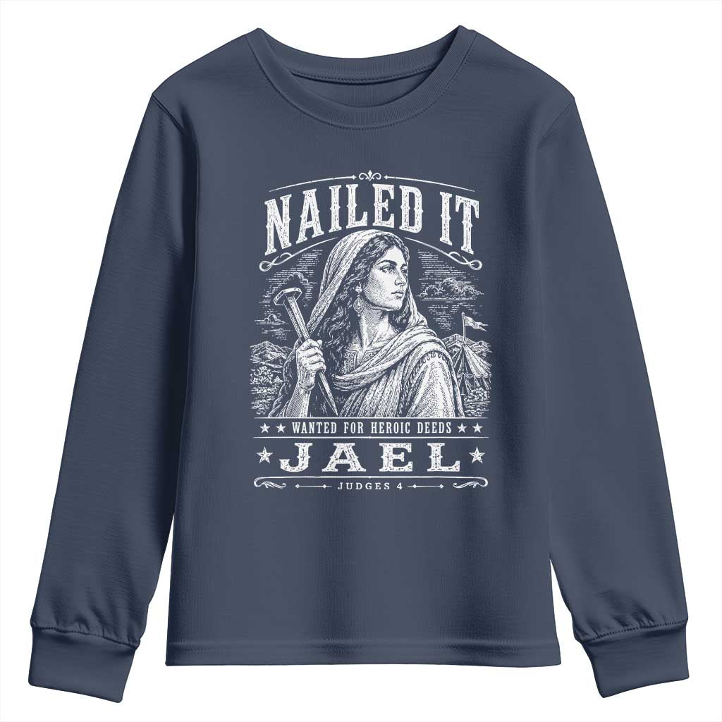 Nailed It Jael Judges 4 Old Testament Youth Sweatshirt Funny Biblical Woodcut Christian Faith
