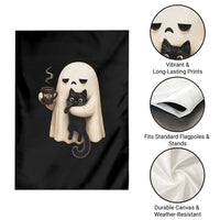 Meh Boojee Sleepy Ghost Holding Black Cat Drinking Coffee Garden Flag Spooky Halloween Cute Autumn Morning Mood Graphic