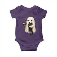 Meh Boojee Sleepy Ghost Holding Black Cat Drinking Coffee Baby Onesie Spooky Halloween Cute Autumn Morning Mood Graphic