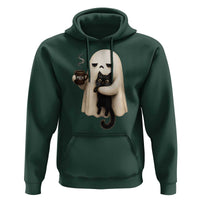 Meh Boojee Sleepy Ghost Holding Black Cat Drinking Coffee Hoodie Spooky Halloween Cute Autumn Morning Mood Graphic