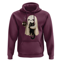 Meh Boojee Sleepy Ghost Holding Black Cat Drinking Coffee Hoodie Spooky Halloween Cute Autumn Morning Mood Graphic