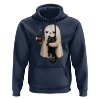 Meh Boojee Sleepy Ghost Holding Black Cat Drinking Coffee Hoodie Spooky Halloween Cute Autumn Morning Mood Graphic